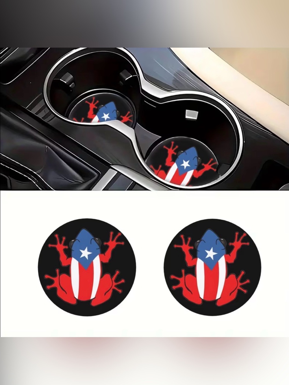 Set of 2 Puerto Rico Flag Coqui Car Cup Coasters NIP
